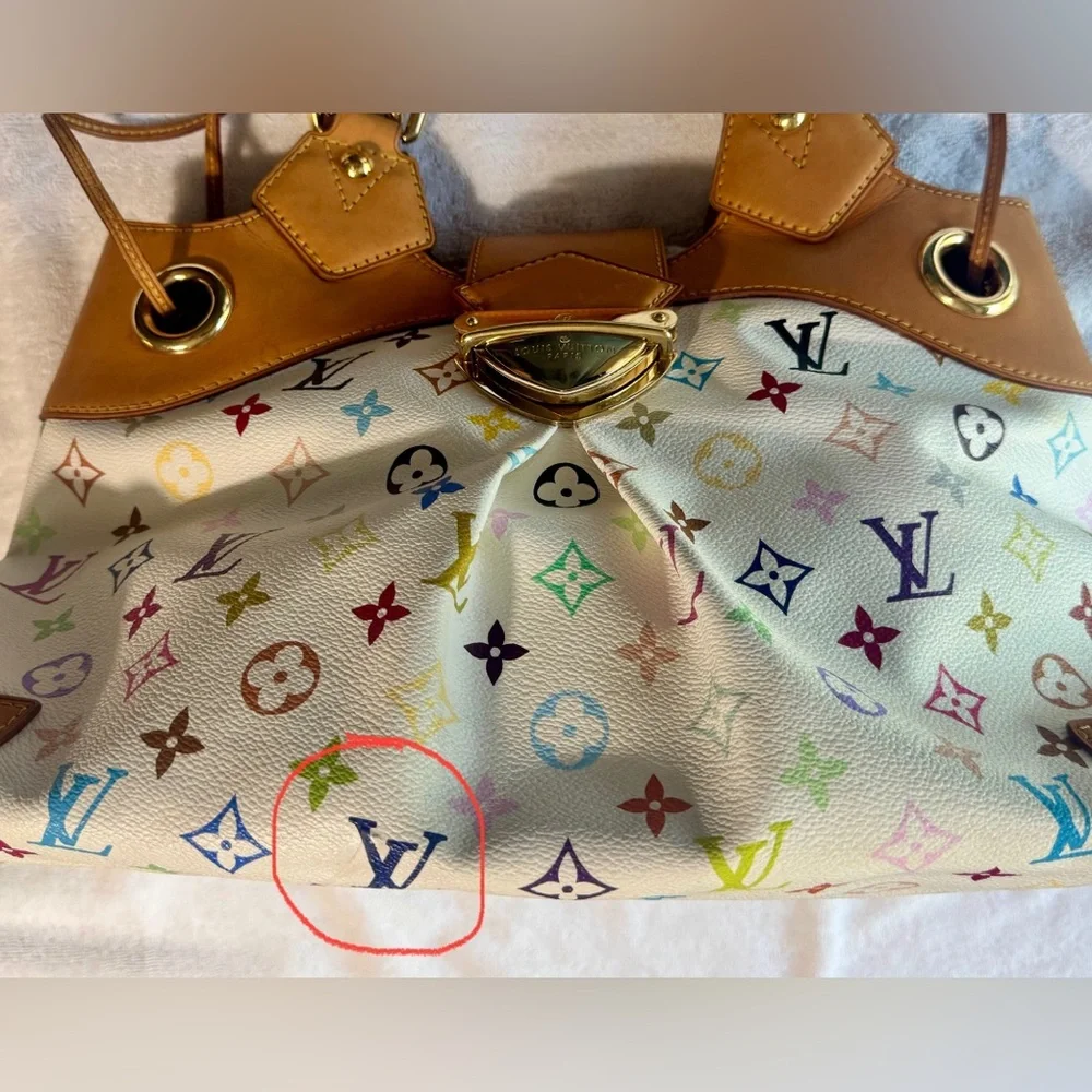 Louis Vuitton White Multicolor Monogram Handbag with Callouts